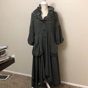 COPY - Button down Coat Dress w/double collar. 3/4” sleeves, front pockets & fu…